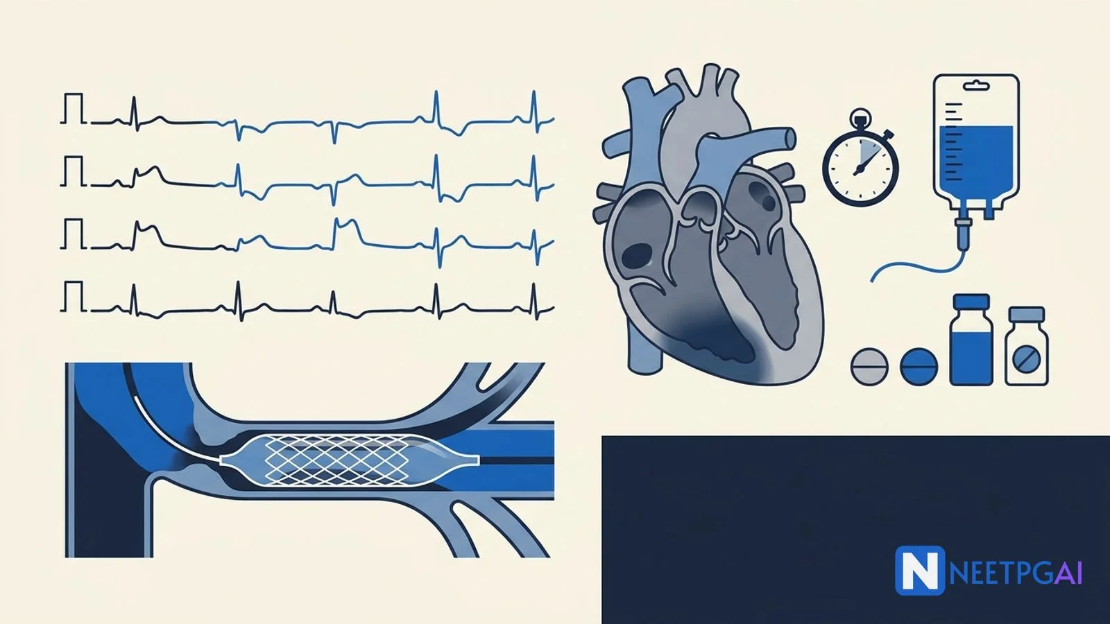 Clinical Case: 45-Year-Old Smoker with Crushing Chest Pain — Inferior STEMI Diagnosis, Reperfusion, and Complications for NEET PG