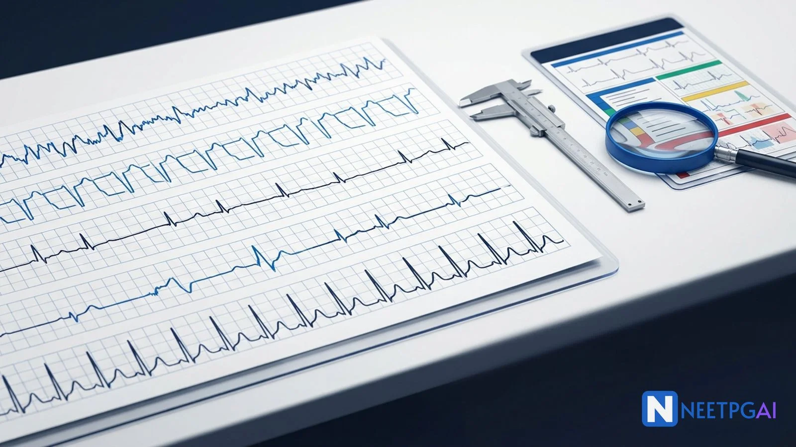 Image MCQ: ECG Arrhythmia Interpretation for NEET PG (AF, VT, CHB, WPW, Hyperkalemia)
