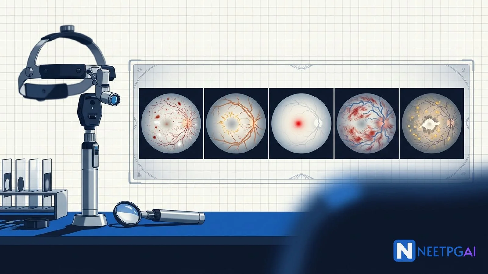 Image MCQ: Fundoscopy & Retinal Disorders for NEET PG (Diabetic, Hypertensive, CRAO, CRVO, AMD)