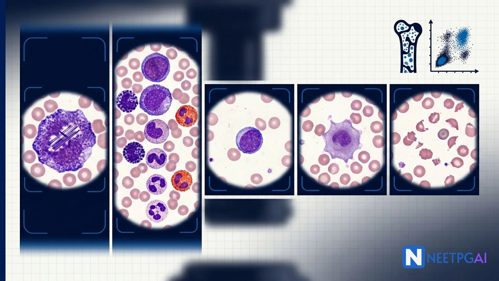Image MCQ: Peripheral Blood Smear for NEET PG (AML M3 Auer Rods, CML, ALL, ITP, HUS/TTP)