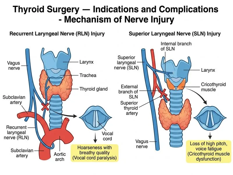 Thyroid Surgery — Indications and Complications diagram