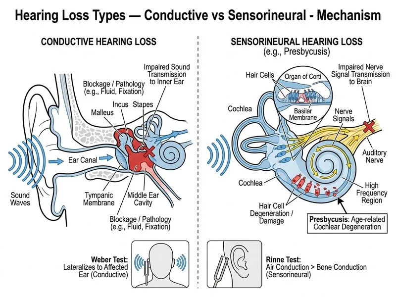 Hearing Loss Types — Conductive vs Sensorineural diagram