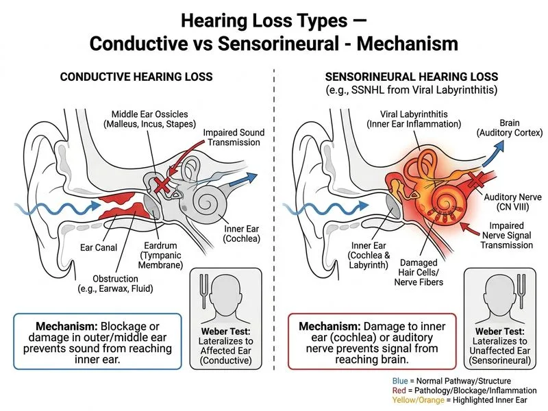 Hearing Loss Types — Conductive vs Sensorineural diagram