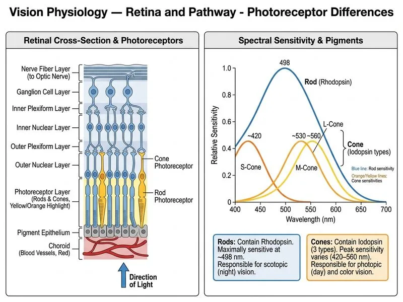 Vision Physiology — Retina and Pathway diagram