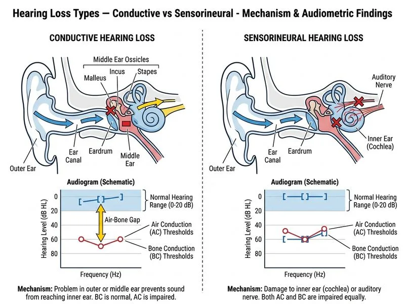 Hearing Loss Types — Conductive vs Sensorineural diagram