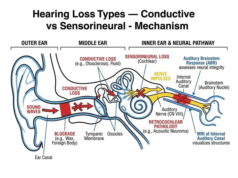 Hearing Loss Types — Conductive vs Sensorineural diagram