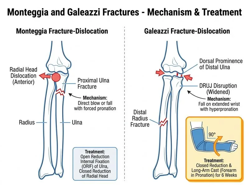 Monteggia and Galeazzi Fractures diagram