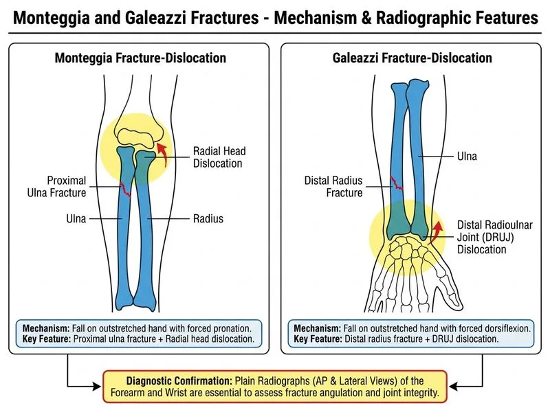 Monteggia and Galeazzi Fractures diagram