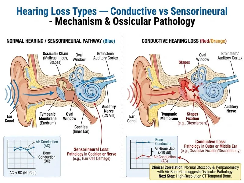 Hearing Loss Types — Conductive vs Sensorineural diagram