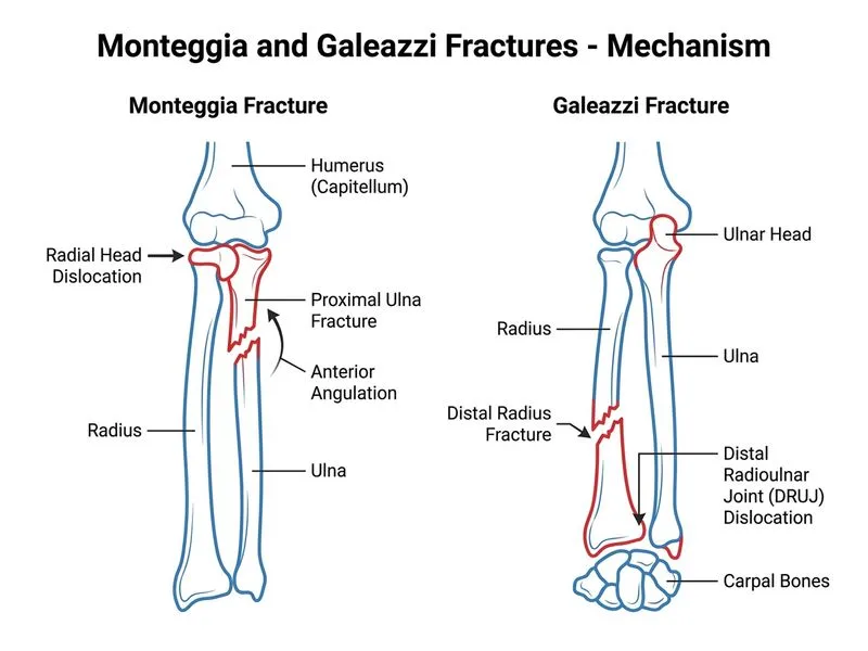 Monteggia and Galeazzi Fractures diagram