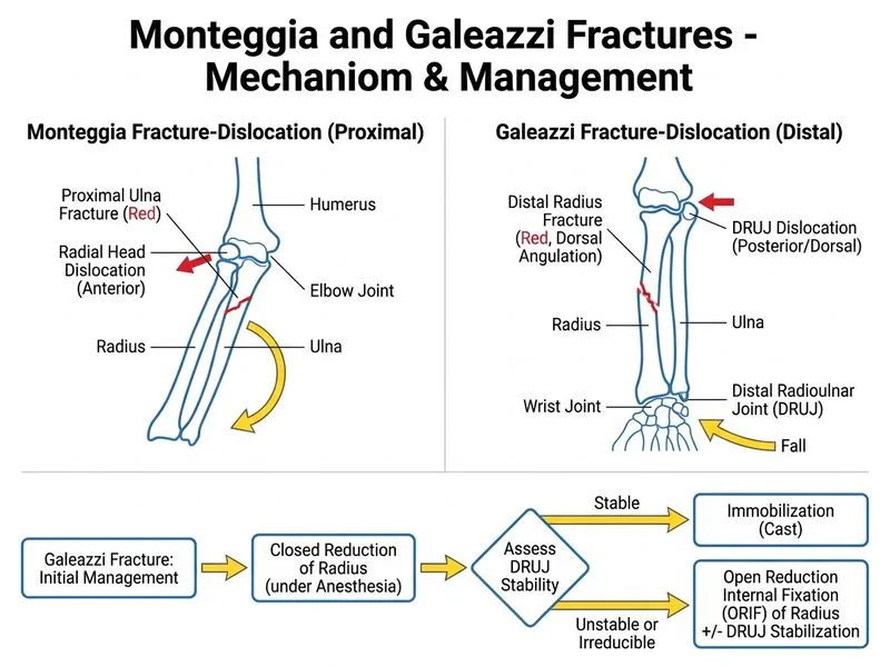 Monteggia and Galeazzi Fractures diagram