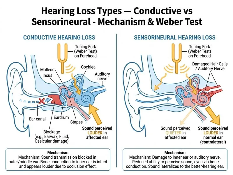 Hearing Loss Types — Conductive vs Sensorineural diagram