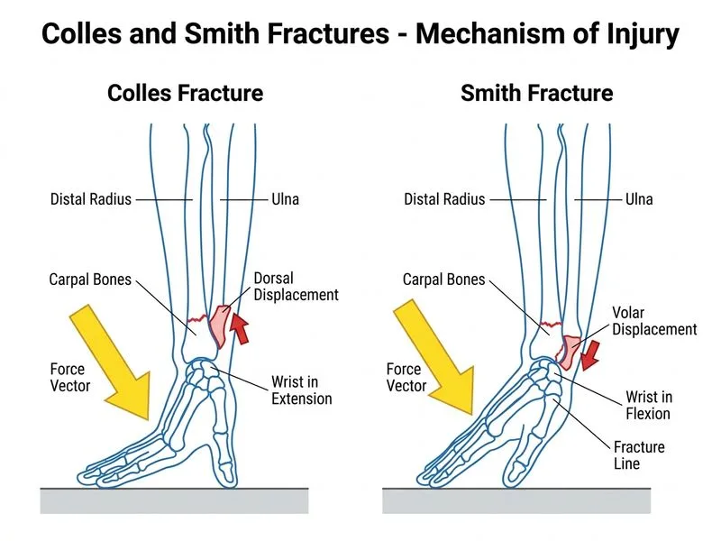 Colles and Smith Fractures diagram