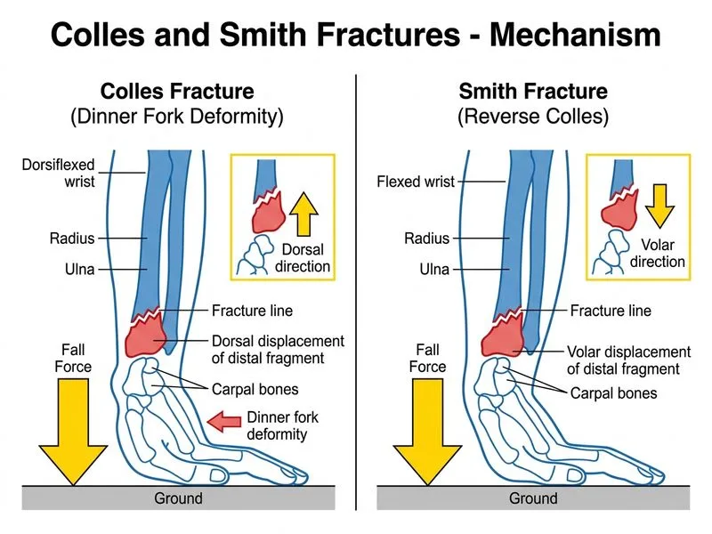 Colles and Smith Fractures diagram