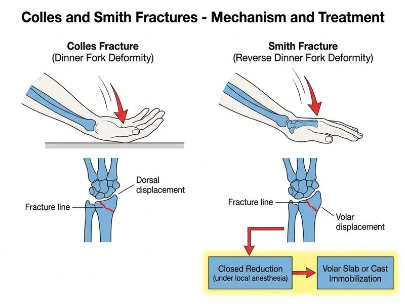 Colles and Smith Fractures diagram