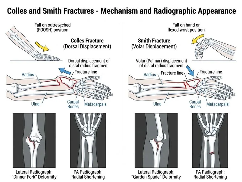 Colles and Smith Fractures diagram