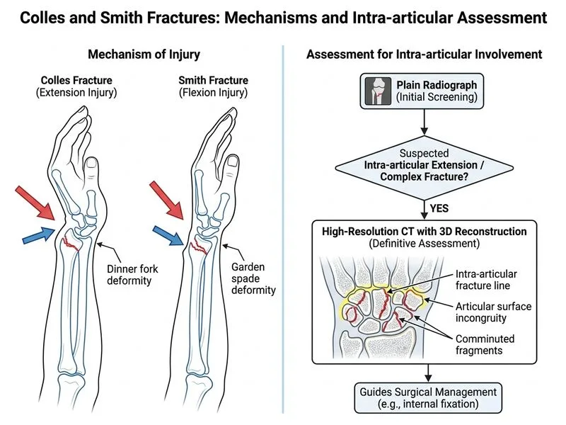 Colles and Smith Fractures diagram