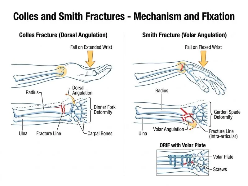 Colles and Smith Fractures diagram