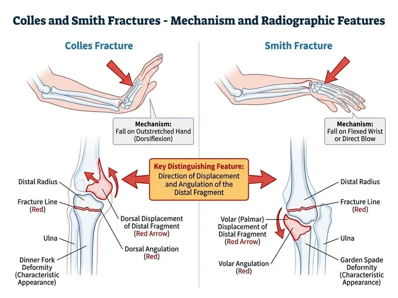 Colles and Smith Fractures diagram