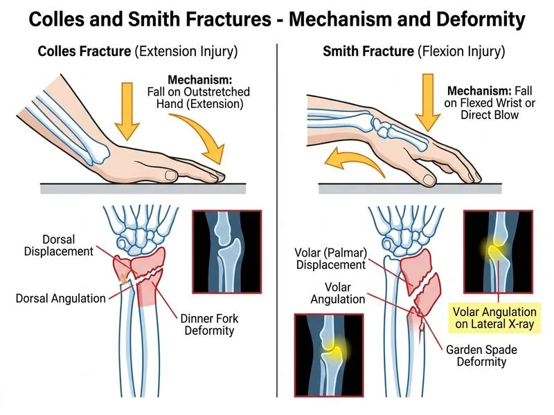 Colles and Smith Fractures diagram