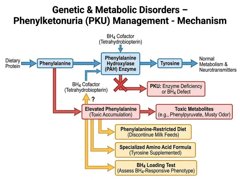 Genetic & Metabolic Disorders – Phenylketonuria (PKU) Management diagram