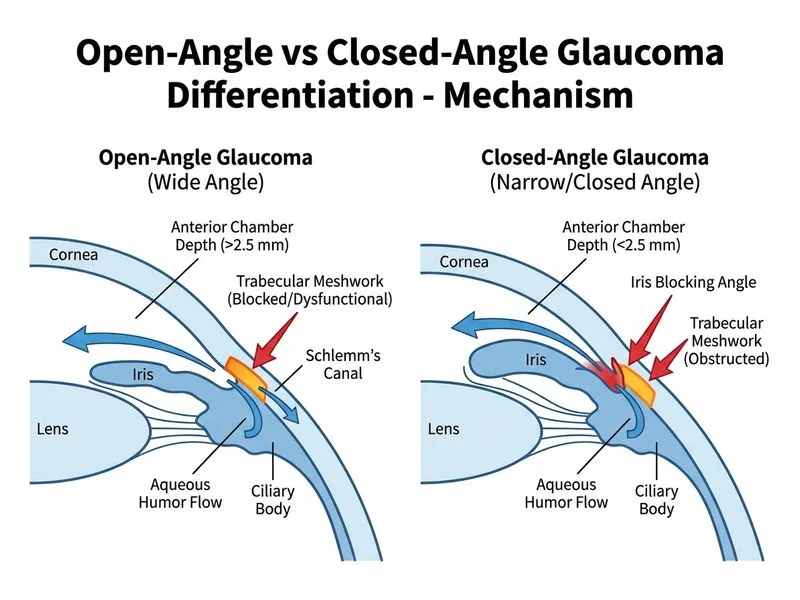 Open-Angle vs Closed-Angle Glaucoma Differentiation diagram