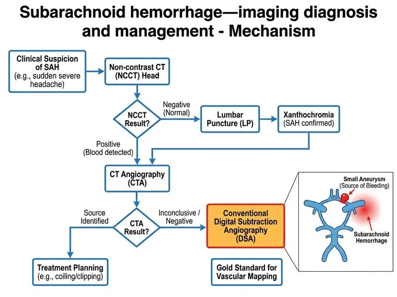 Subarachnoid hemorrhage—imaging diagnosis and management diagram