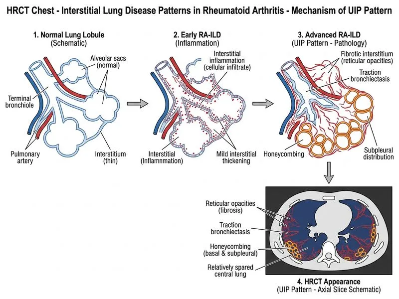 HRCT Chest - Interstitial Lung Disease Patterns in Rheumatoid Arthritis diagram
