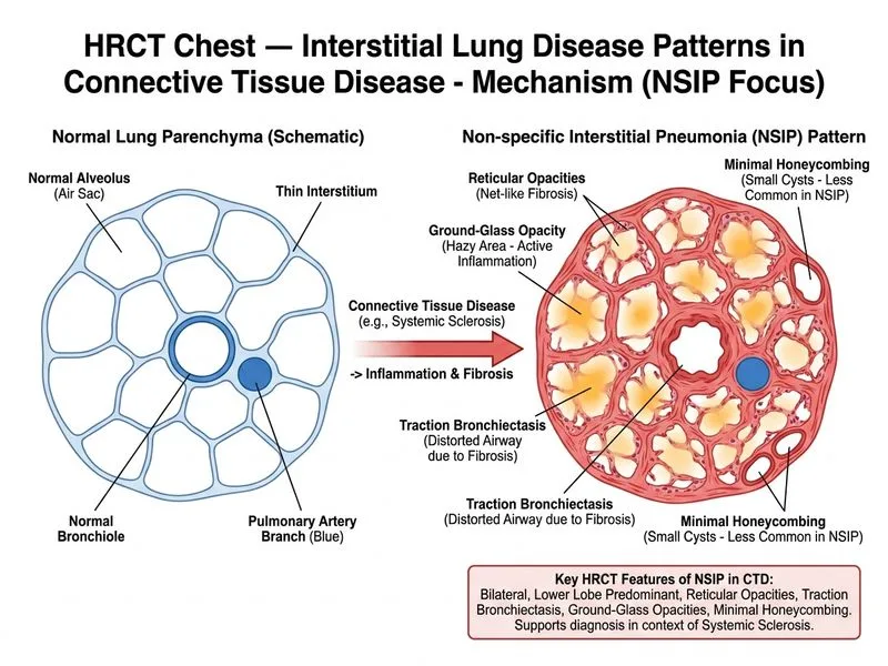 HRCT Chest — Interstitial Lung Disease Patterns in Connective Tissue Disease diagram