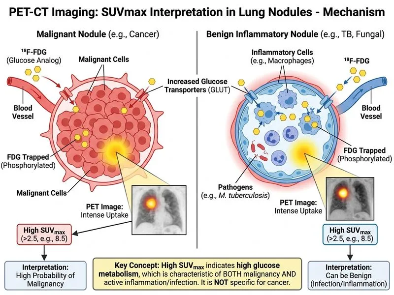PET-CT Imaging: SUVmax Interpretation in Lung Nodules diagram