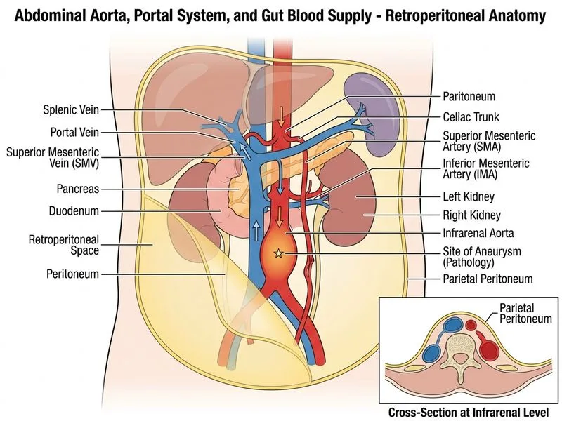 Abdominal Aorta, Portal System, and Gut Blood Supply diagram