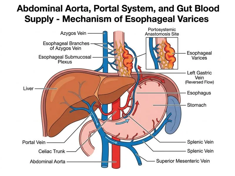 Abdominal Aorta, Portal System, and Gut Blood Supply diagram