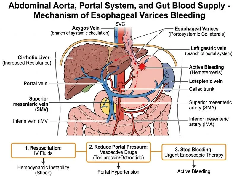 Abdominal Aorta, Portal System, and Gut Blood Supply diagram
