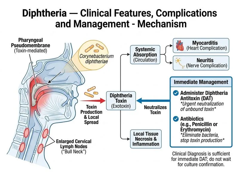 Diphtheria — Clinical Features, Complications and Management diagram