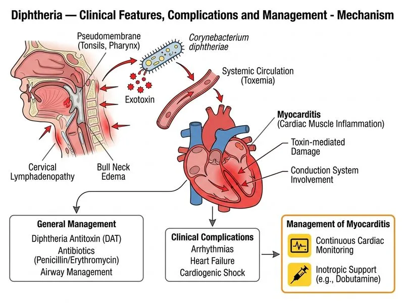 Diphtheria — Clinical Features, Complications and Management diagram