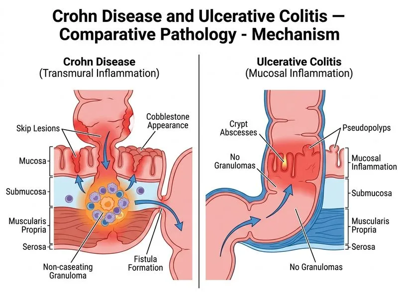 Crohn Disease and Ulcerative Colitis — Comparative Pathology diagram