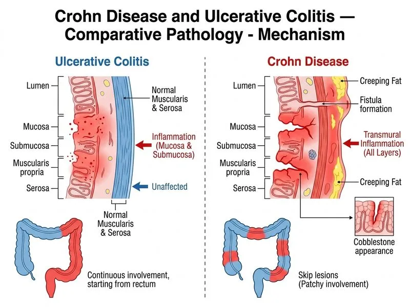 Crohn Disease and Ulcerative Colitis — Comparative Pathology diagram