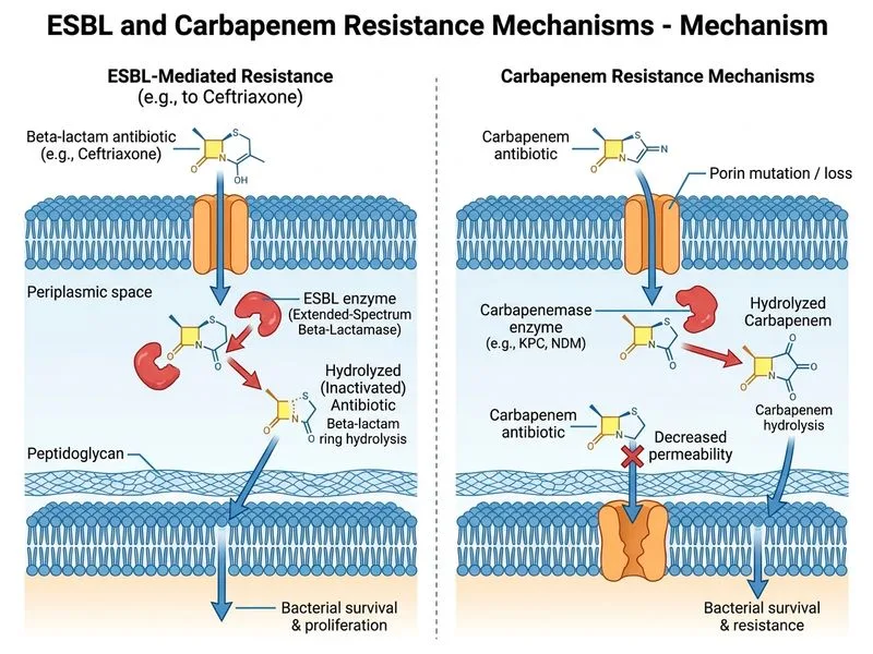 ESBL and Carbapenem Resistance Mechanisms diagram