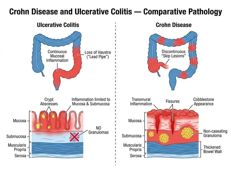 Crohn Disease and Ulcerative Colitis — Comparative Pathology diagram