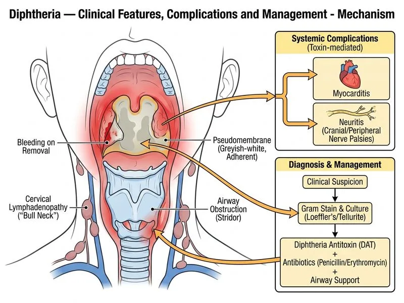 Diphtheria — Clinical Features, Complications and Management diagram