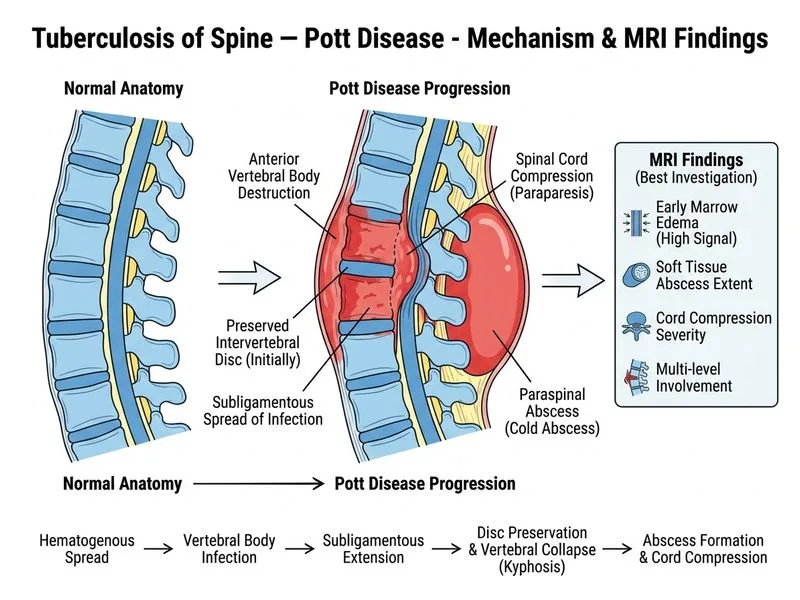 Tuberculosis of Spine — Pott Disease diagram