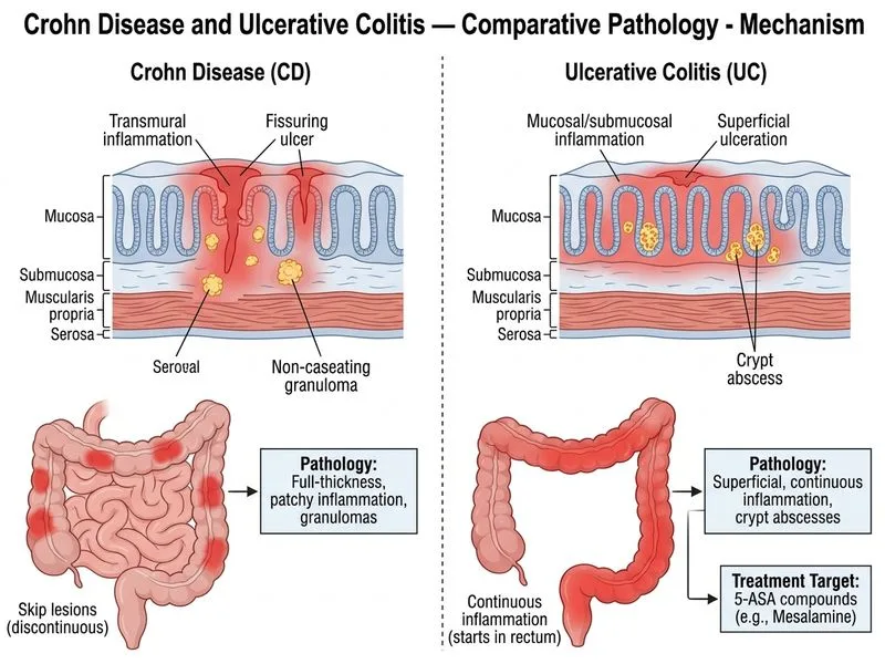 Crohn Disease and Ulcerative Colitis — Comparative Pathology diagram