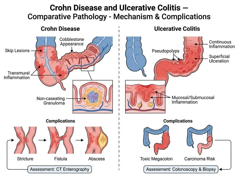 Crohn Disease and Ulcerative Colitis — Comparative Pathology diagram
