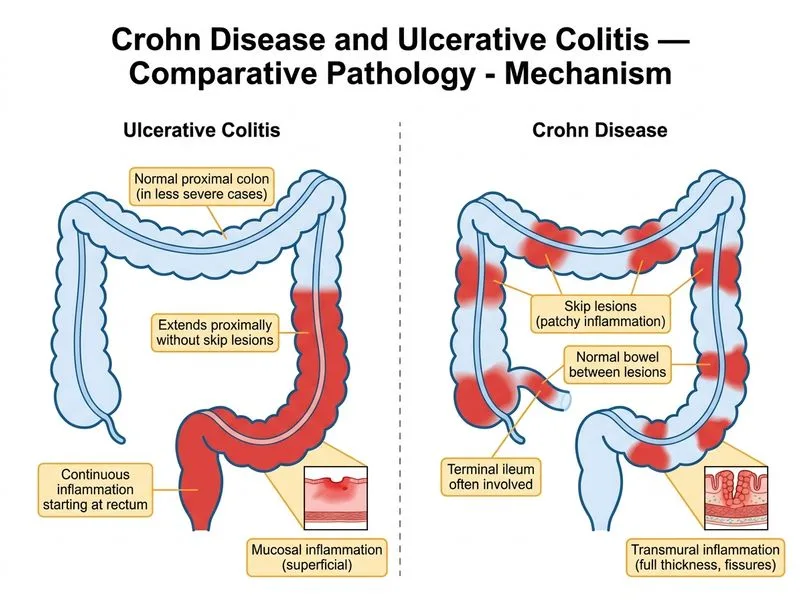 Crohn Disease and Ulcerative Colitis — Comparative Pathology diagram