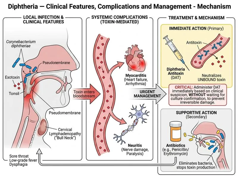 Diphtheria — Clinical Features, Complications and Management diagram