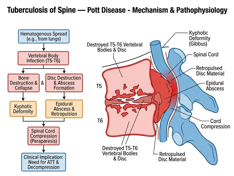 Tuberculosis of Spine — Pott Disease diagram