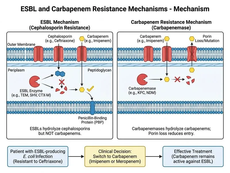 ESBL and Carbapenem Resistance Mechanisms diagram