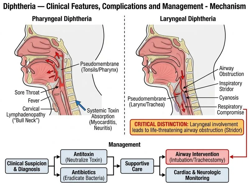 Diphtheria — Clinical Features, Complications and Management diagram