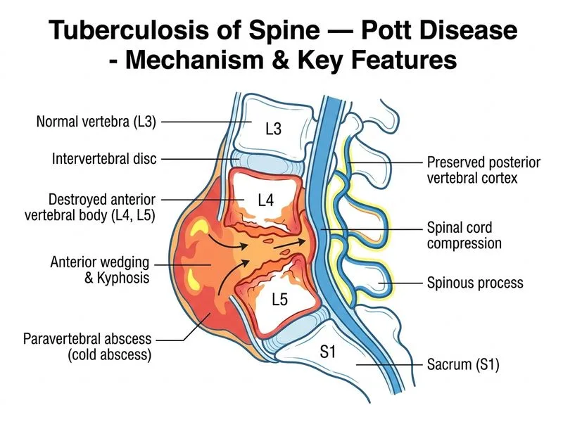 Tuberculosis of Spine — Pott Disease diagram