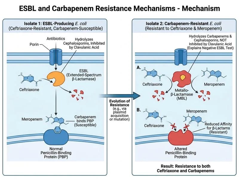 ESBL and Carbapenem Resistance Mechanisms diagram